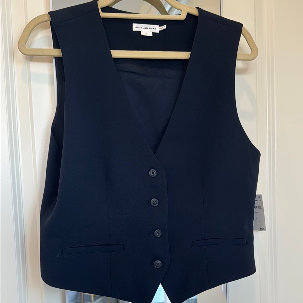 Good American Midnight Blue Button-Up Vest & Pants (never been worn)